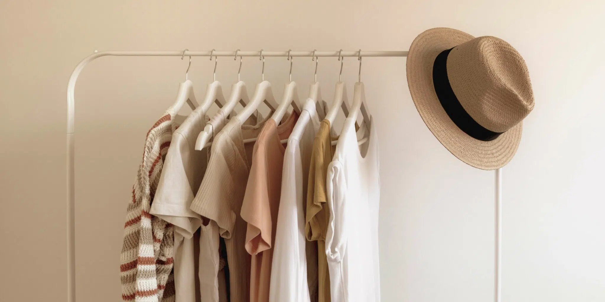 Tenues amples et légères en matières naturelles sur un portant pour l'été